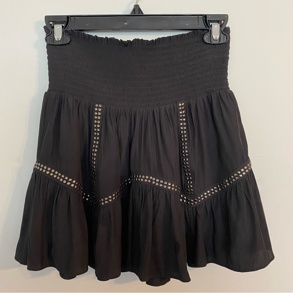 Ramy Brook black smocked waist mini skirt stud detail size extra small